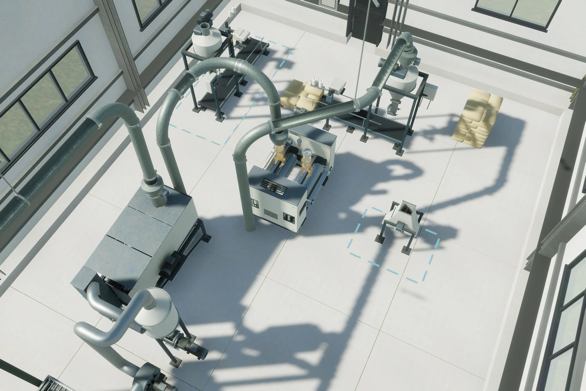 Detail válcové stolice s odkrytým pracovním mechanismem